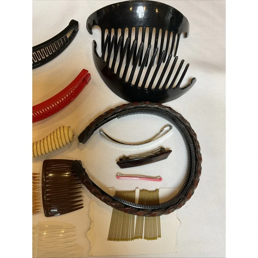 Vintage Hair Accessory Lot Of 24 Banana Clip Barrette Combs Pins Band Cincher